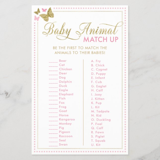 Flyer Juego de Baby Shower Baby Animal (Frente)