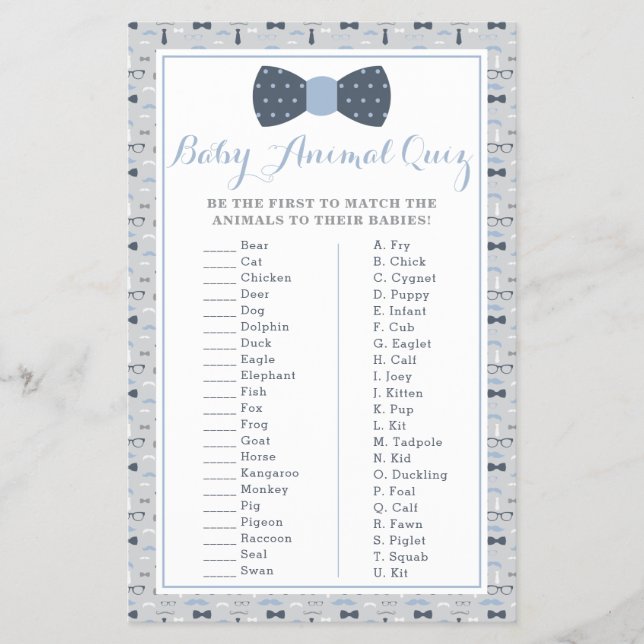 Flyer Juego de Baby Shower Baby Animal (Frente)