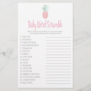 Flyer Juego de Baby Shower Baby Word Scramble Pineapple