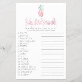 Flyer Juego de Baby Shower Baby Word Scramble Pineapple