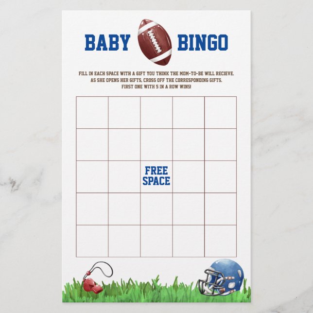 Flyer Juego de Baby Shower BINGO para bebé de fútbol (Frente)