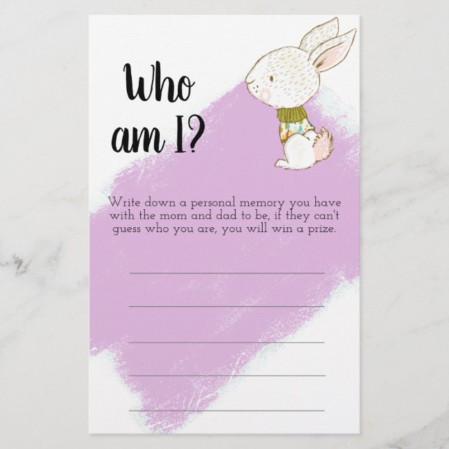 Flyer Juego de Baby Shower Bunny - Cómo estoy mamá y pap (Frente)