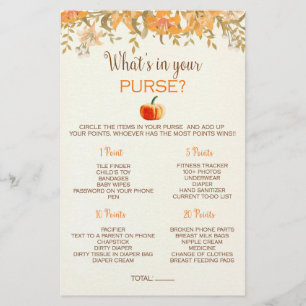 Flyer Juego de Baby Shower Calabaza de Otoño ¿Qué hay en
