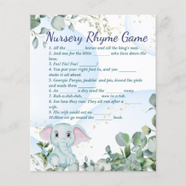 Flyer Juego de Baby Shower Cute Blue Elephant y Eucalypt