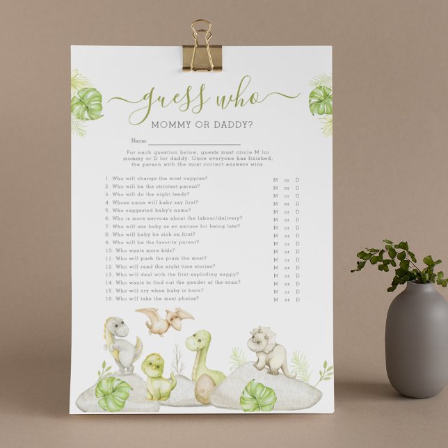 Flyer Juego de Baby Shower de 'Adivina Quién' de Dinosau (Subido por el creador)