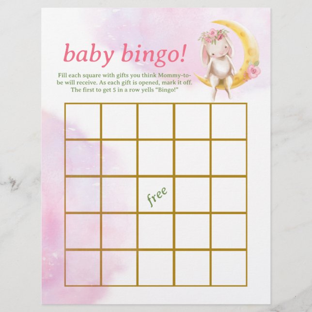 Flyer Juego de Baby Shower de Baby Bingo & Name Race Bun (Frente)