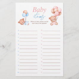 Flyer Juego de Baby Shower de Baby Items Boy Chica