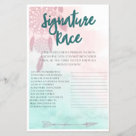 Flyer Juego de Baby Shower de Boho Signature Race