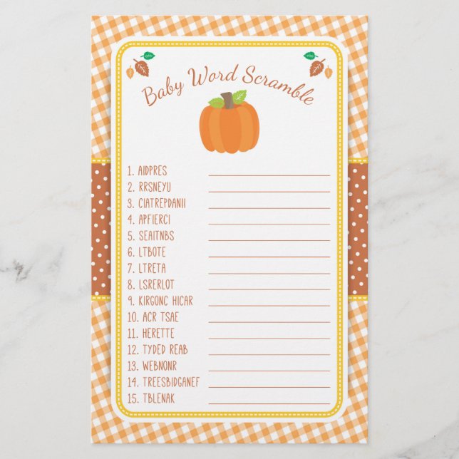 Flyer Juego de Baby Shower de calabaza de otoño - Word S (Frente)