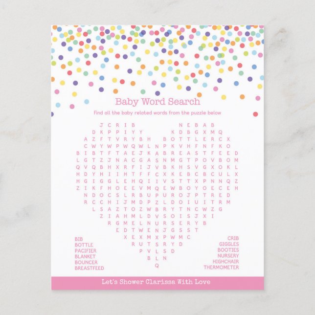 Flyer Juego de Baby Shower de temas de Confetti (Atrás)