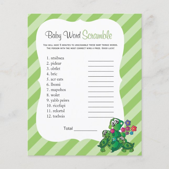 Flyer Juego de Baby Shower de tortuga (Frente)