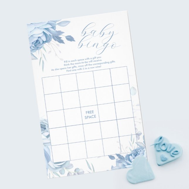 Flyer Juego de Baby Shower Dusty Blue Floral BINGO (Subido por el creador)