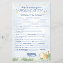 Flyer Juego de Baby Shower Fairy Tale Nursery Rhyme