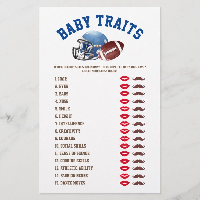 Flyer Juego de Baby Shower Football Baby Trats (Frente)