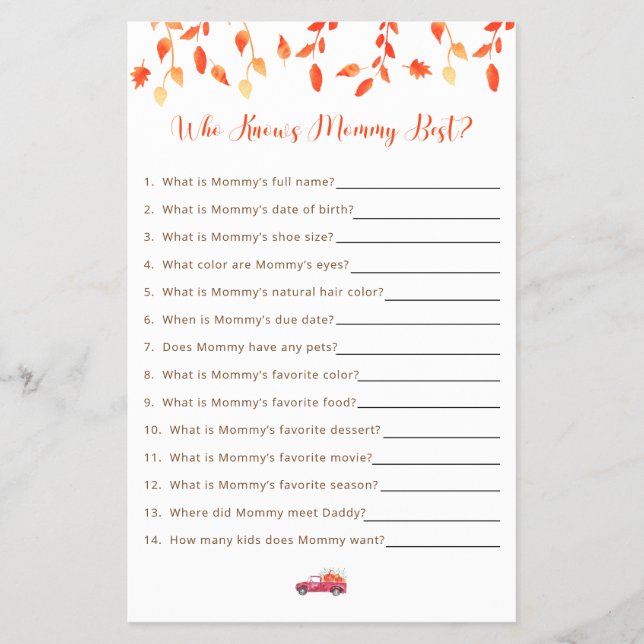 Flyer Juego de Baby Shower Little Pumpkin Quién Conoce M (Frente)