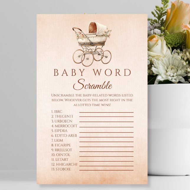 Flyer Juego de Baby Shower Neutral Vintage Scramble (Subido por el creador)