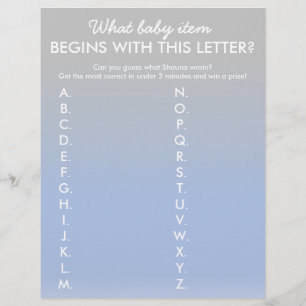 Flyer Juego de Baby Shower Ombre Blue Silver Adivina qué