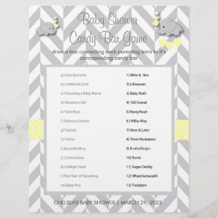 Flyer Juego de Baby Shower para elefantes amarillos y gr