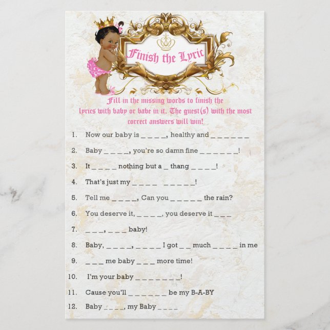 Flyer Juego de Baby Shower rosado para princesas african (Frente)