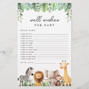 Flyer Juego de Baby Shower Safari: buenos deseos para el
