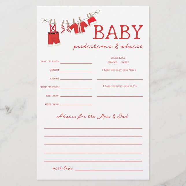 Flyer Juego de Baby Shower Santa Predictions & Advance (Frente)