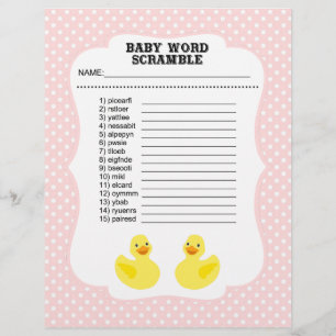Flyer Juego de Baby Shower Word Scramble