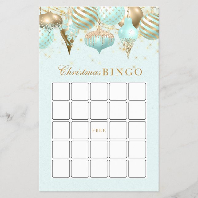 Flyer Juego de Bingo Aqua para Navidades de Ornamentos d (Frente)