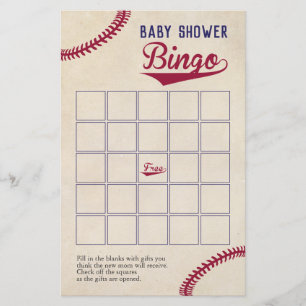 Flyer Juego de bingo Baby Shower con temas de béisbol
