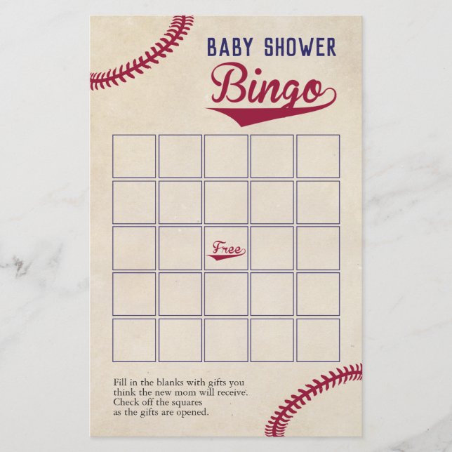 Flyer Juego de bingo Baby Shower con temas de béisbol (Frente)