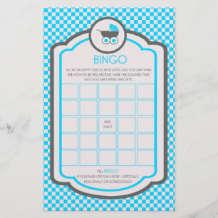 Flyer Juego de Bingo Baby Shower Cradle Azul Bebé