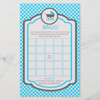 Flyer Juego de Bingo Baby Shower Cradle Azul Bebé