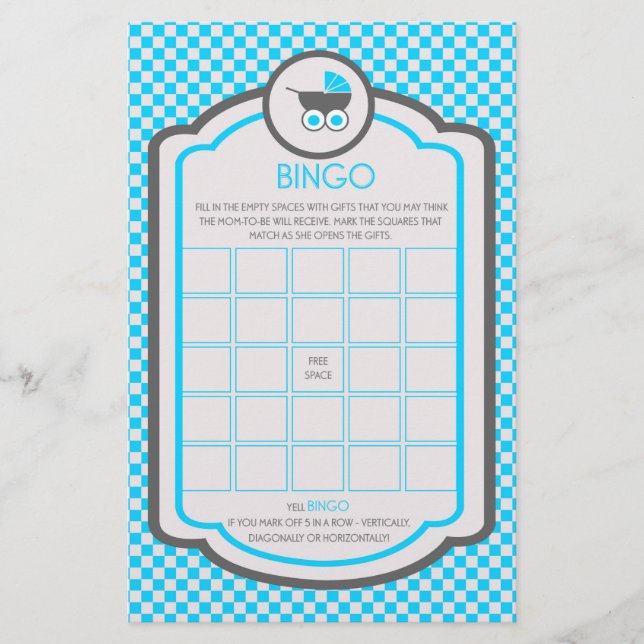 Flyer Juego de Bingo Baby Shower Cradle Azul Bebé (Frente)