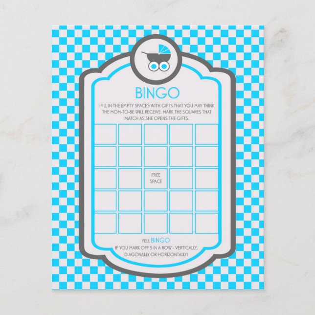 Flyer Juego de Bingo Baby Shower Cradle Azul Bebé (Frente)