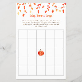 Flyer Juego de Bingo Baby Shower de la calabaza del otoñ
