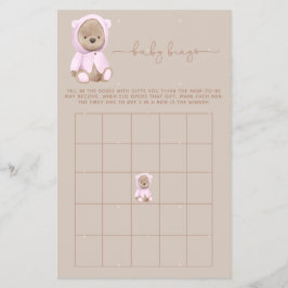 Flyer Juego de Bingo Baby Shower de Teddy Bear Rosa