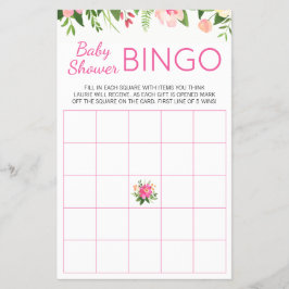 Flyer Juego de Bingo Baby Shower Floral Hot Pink