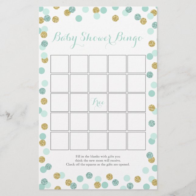 Flyer Juego de bingo Baby Shower para Purpurina de oro (Frente)