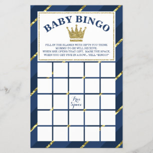 Flyer Juego de bingo Baby Shower, Prince, azul de la mar
