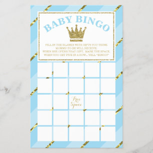 Flyer Juego de bingo Baby Shower, Prince, Blue y Gold