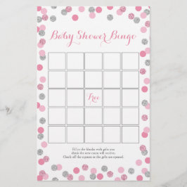 Flyer Juego de bingo Baby Shower Purpurina rosa y plata