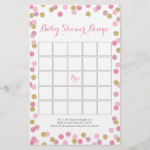Juego de bingo Baby Shower Purpurina rosado y dora