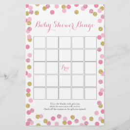 Flyer Juego de bingo Baby Shower Purpurina rosado y dora