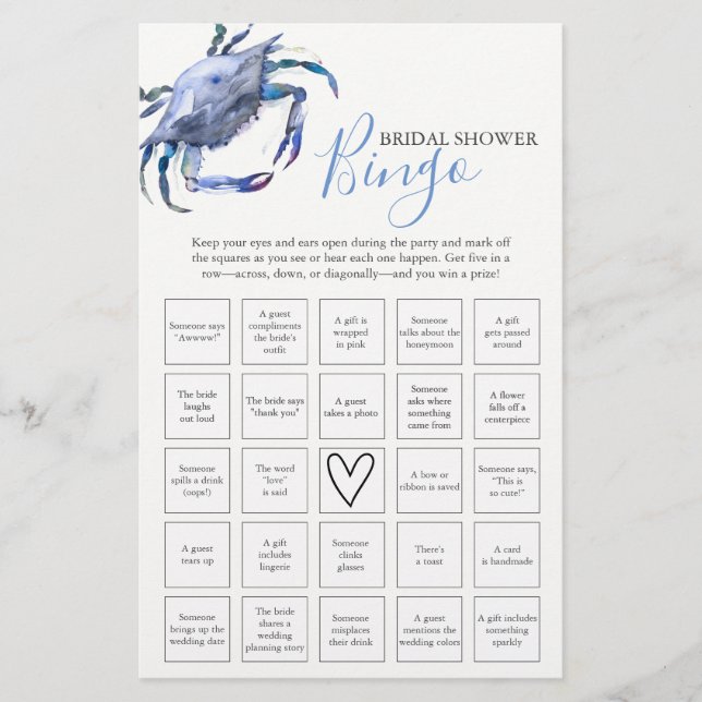 Flyer Juego de Bingo Beach Bridal Shower - Encuentra al  (Frente)