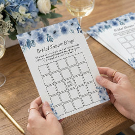Flyer Juego de Bingo Boho Dusty Blue Floral Bridal Showe