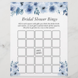 Flyer Juego de Bingo Boho Dusty Blue Floral Bridal Showe