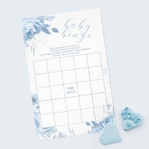 Flyer Juego de BINGO de Baby Shower con Flores Azules Po