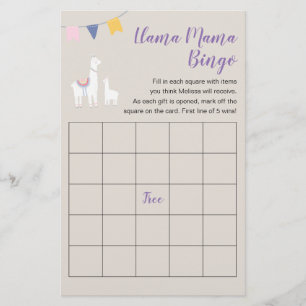 Flyer Juego de Bingo de Baby Shower Llama Mama Cute