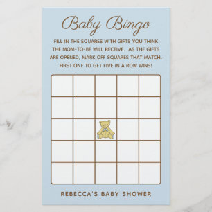 Flyer Juego de Bingo de Bear de Boy Bear Baby Shower