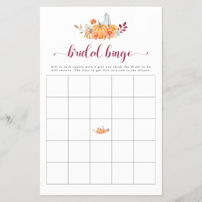 Flyer Juego de Bingo de Calabaza de Ducha de Novias Caíd (Frente)