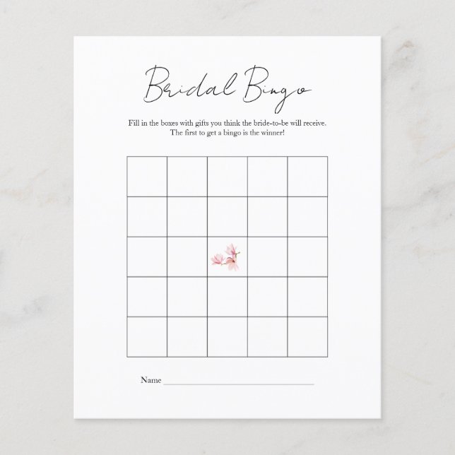Flyer Juego de Bingo de ducha de novia blanca moderna (Frente)